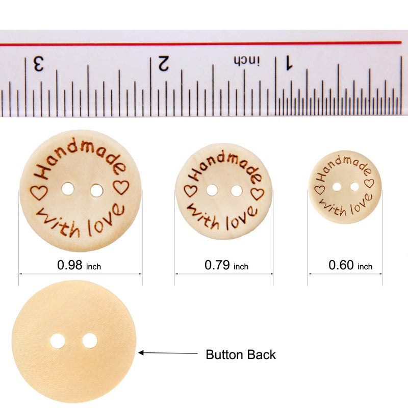 PINOWU 150pcs Pinowu Wooden Buttons (15-20-25mm) Handmade with Love Round Craft DÃ©cor 2 Holes Wood Sewing Buttons for Hat Shirt Clothes Decoration - Image 5